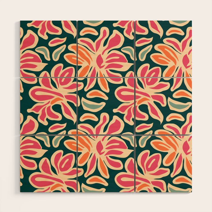 Abstract vintage flower art pattern Wood Wall Art Gallery Image 1