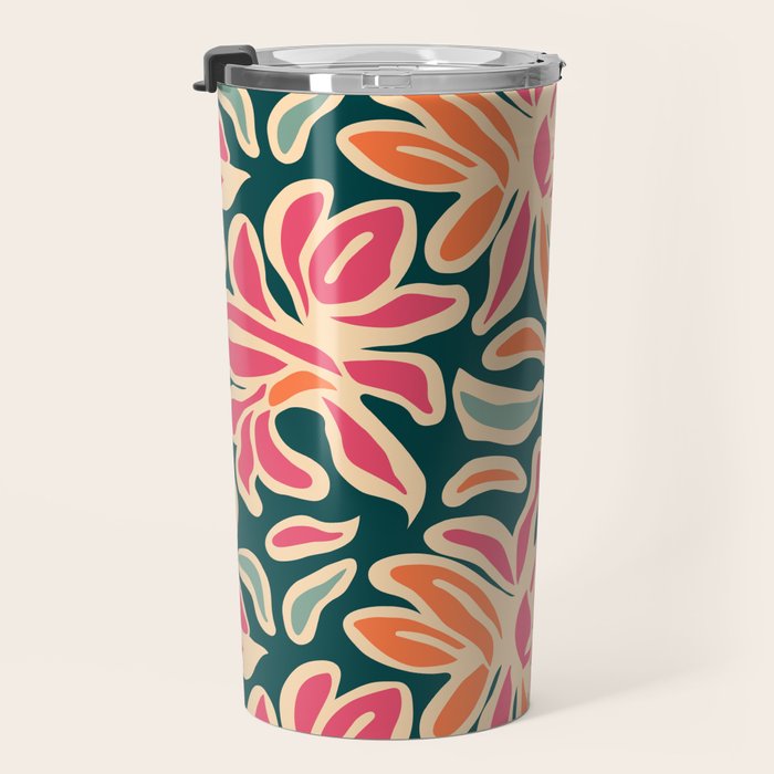 Abstract vintage flower art pattern Travel Mug Gallery Image 3
