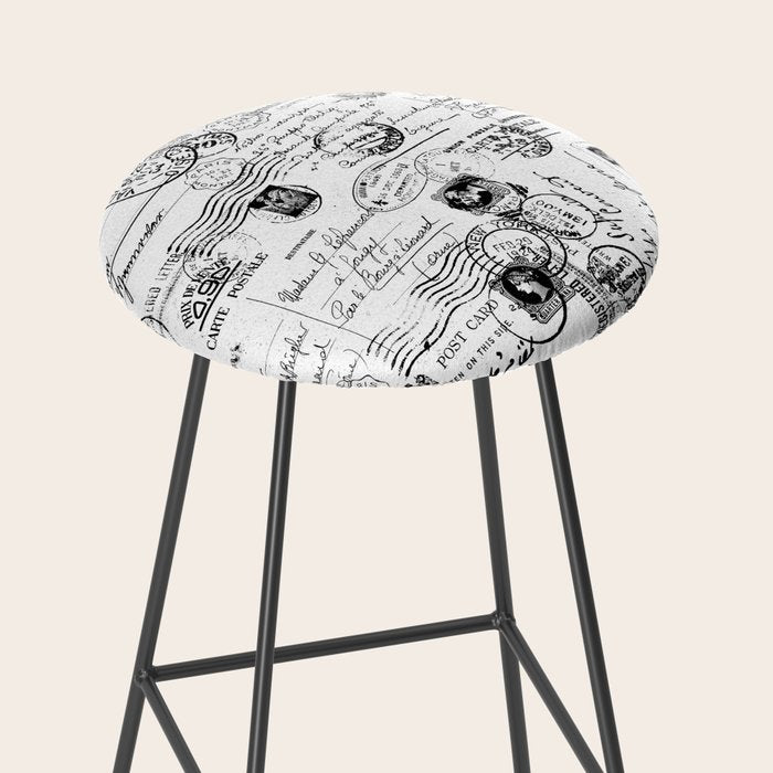Nostalgic Message Charming Vintage Letters And Postcards Black White Pattern Stool Gallery Image 2