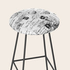 Nostalgic Message Charming Vintage Letters And Postcards Black White Pattern Stool Gallery Image 2