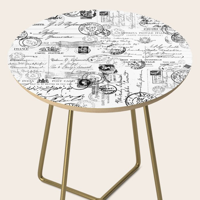 Nostalgic Message Charming Vintage Letters And Postcards Black White Pattern Side Table Gallery Image 2