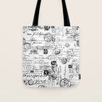 Nostalgic Message Charming Vintage Letters And Postcards Black White Pattern Tote Bag Gallery Image 1