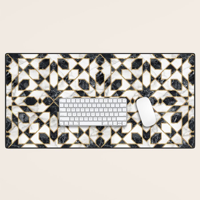 Black and white marble Moroccan mosaic Desk Mat Gallery Image 1