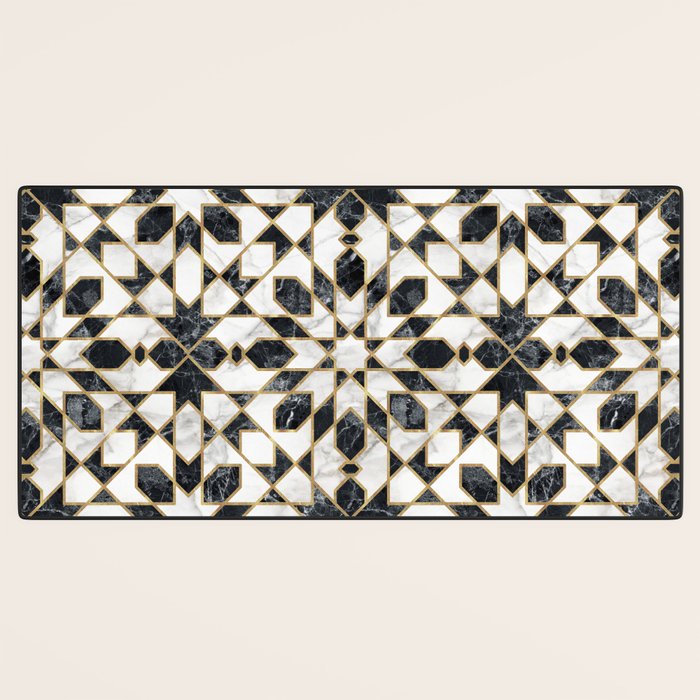 Black and white marble Moroccan mosaic Desk Mat Gallery Image 3