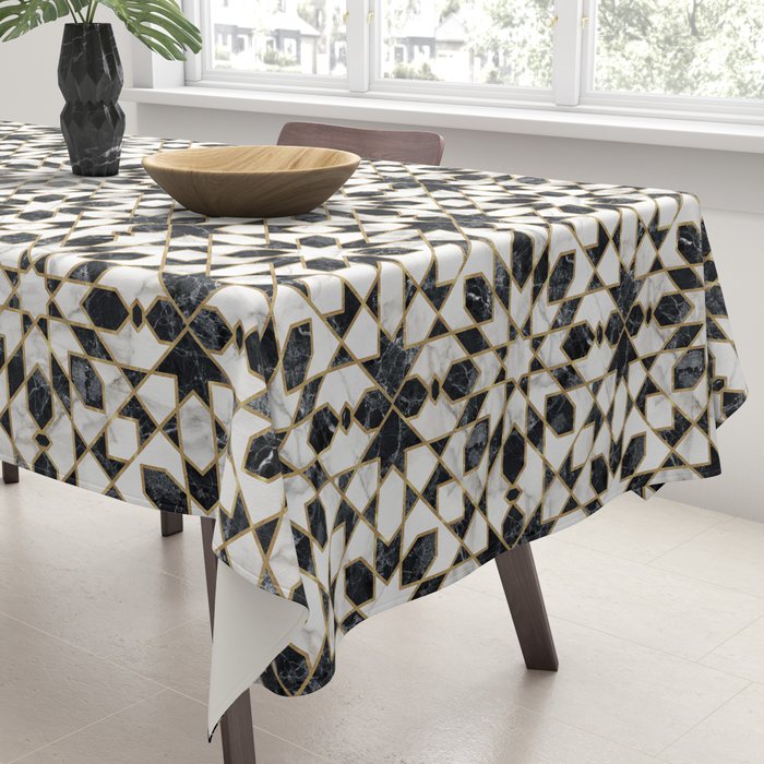 Black and white marble Moroccan mosaic Tablecloth Gallery Image 3