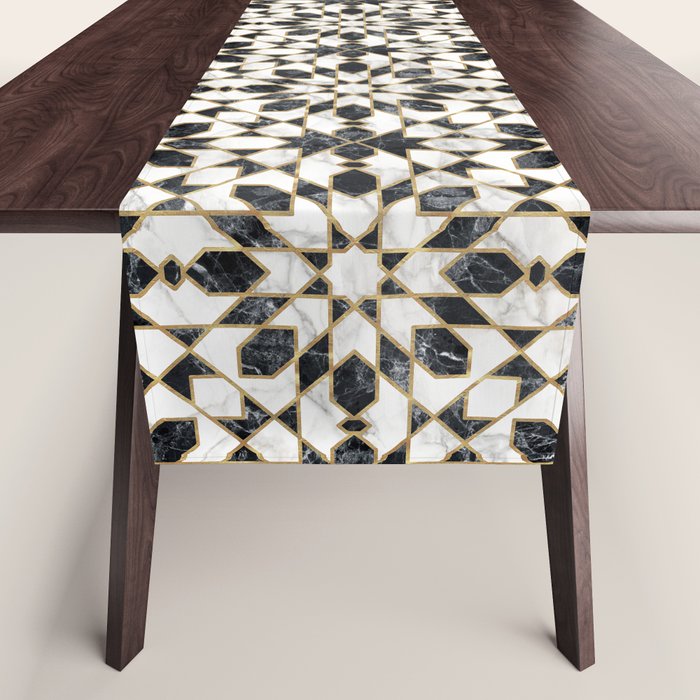 Black and white marble Moroccan mosaic Table Runner Gallery Image 1