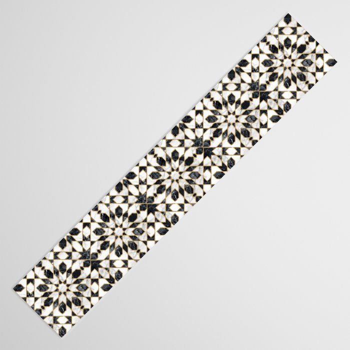 Black and white marble Moroccan mosaic Table Runner Gallery Image 3