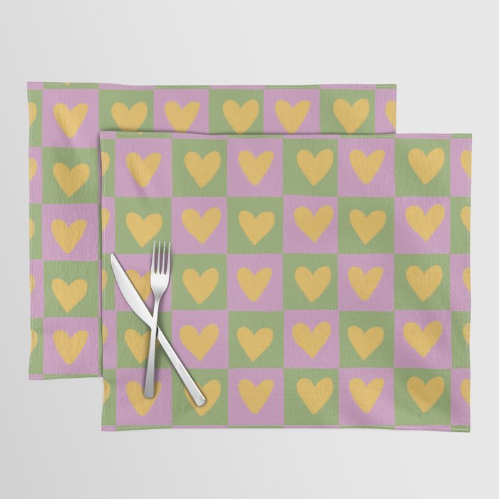 Checker yellow hearts Placemat Gallery Image 1