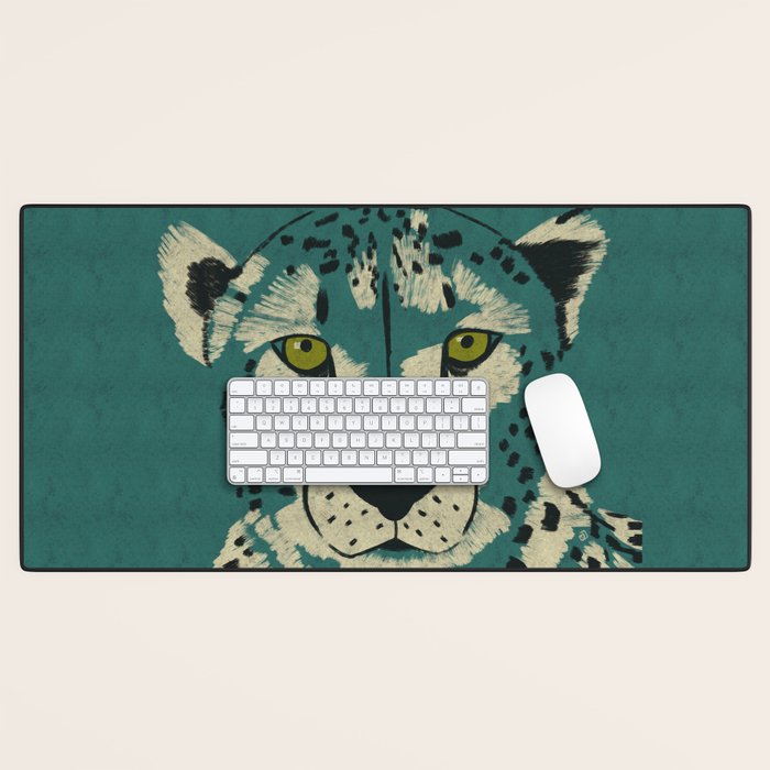 Majestic Cheetah - Bold Wildcat Design with Teal Background Desk Mat Gallery Image 1