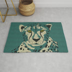 Majestic Cheetah - Bold Wildcat Design with Teal Background Rug Gallery Image 1