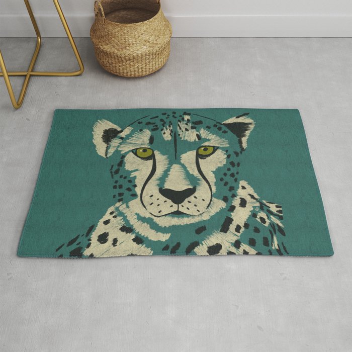 Majestic Cheetah - Bold Wildcat Design with Teal Background Rug Gallery Image 1