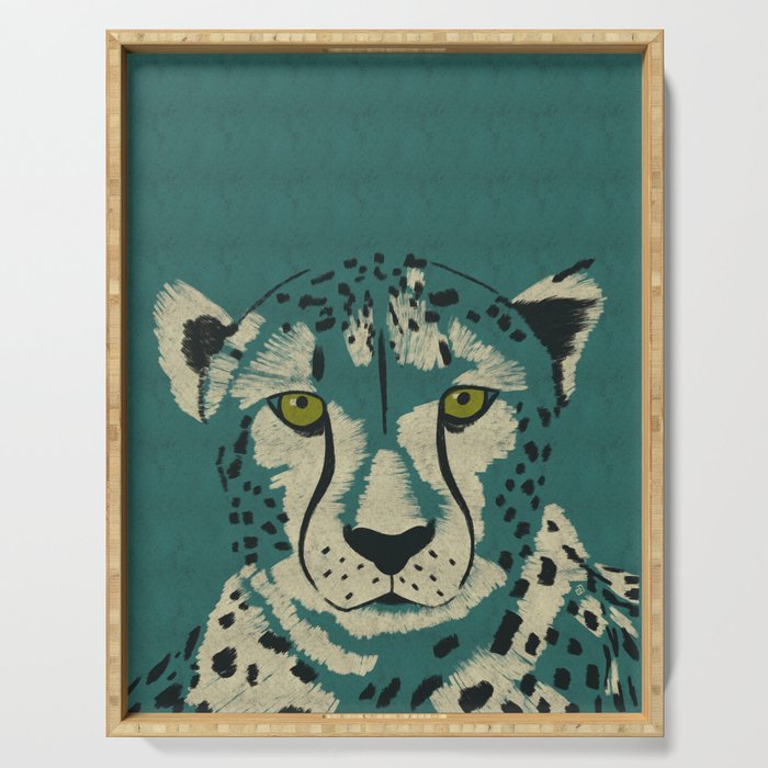 Majestic Cheetah - Bold Wildcat Design with Teal Background Serving Tray Gallery Image 1