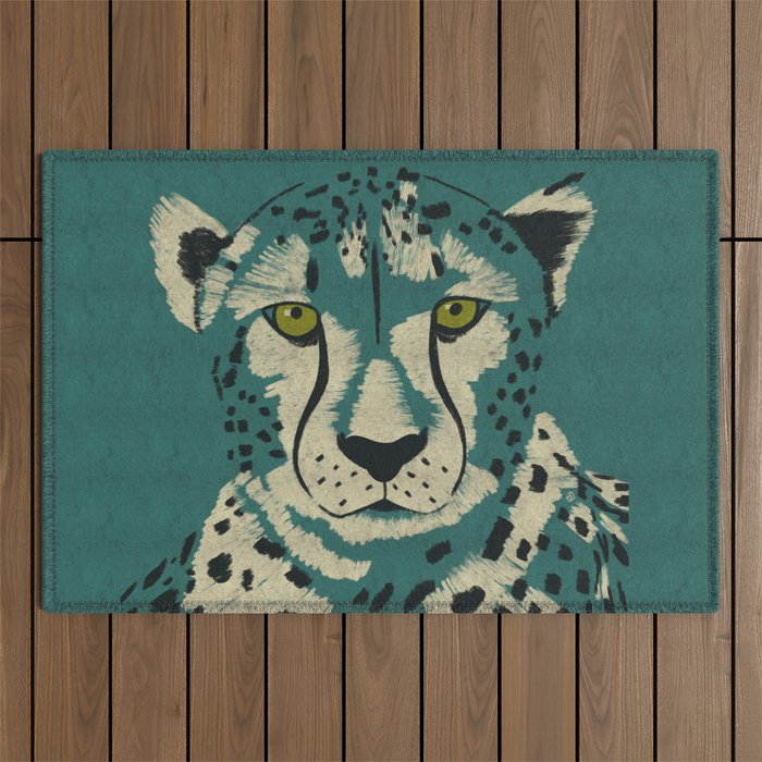 Majestic Cheetah - Bold Wildcat Design with Teal Background Outdoor Rug Gallery Image 1