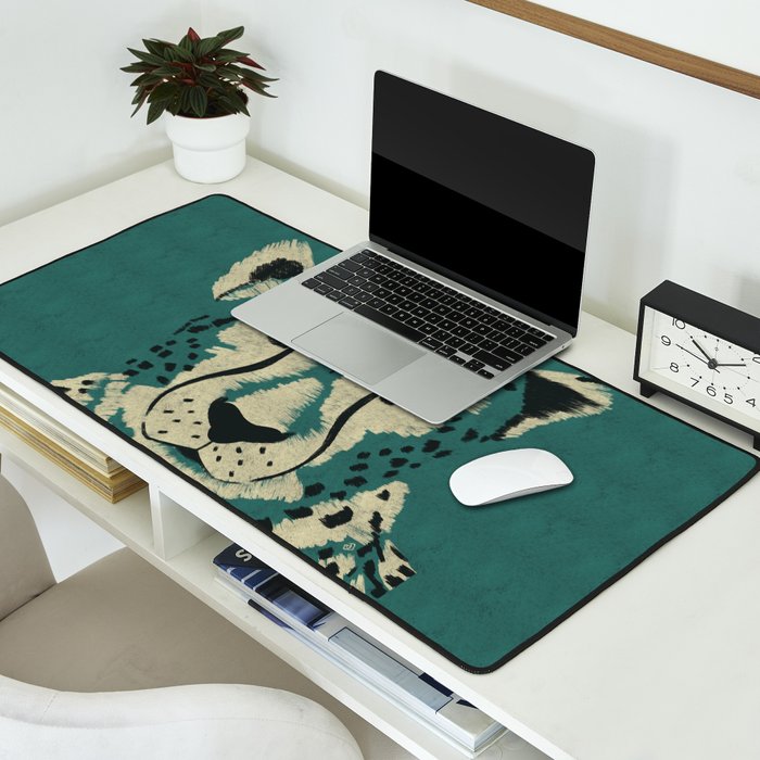 Majestic Cheetah - Bold Wildcat Design with Teal Background Desk Mat Gallery Image 2