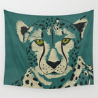Majestic Cheetah - Bold Wildcat Design with Teal Background Wall Tapestry Gallery Image 4