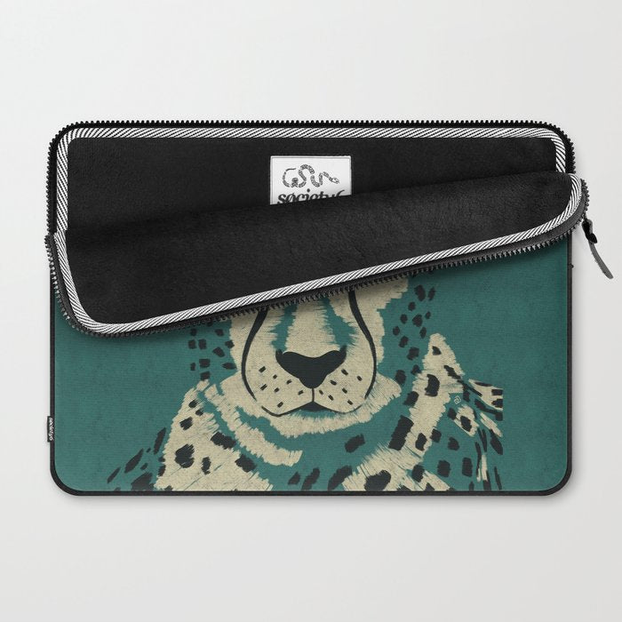 Majestic Cheetah - Bold Wildcat Design with Teal Background Laptop Sleeve Gallery Image 2