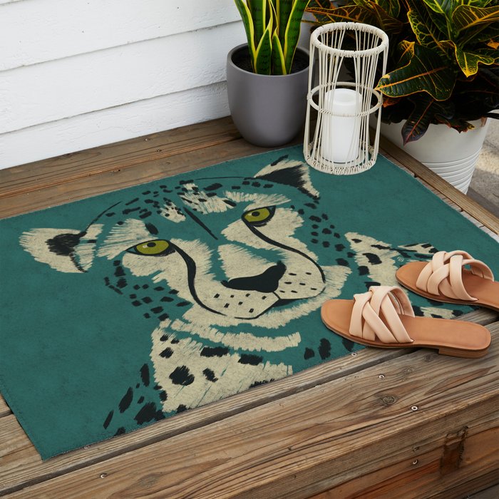 Majestic Cheetah - Bold Wildcat Design with Teal Background Outdoor Rug Gallery Image 2
