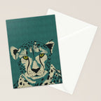 Majestic Cheetah - Bold Wildcat Design with Teal Background Stationery Card Gallery Image 2