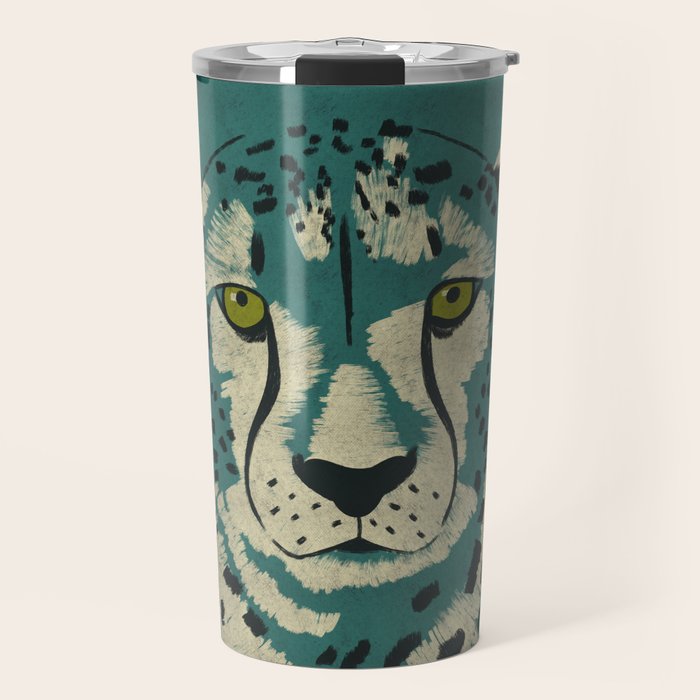 Majestic Cheetah - Bold Wildcat Design with Teal Background Travel Mug Gallery Image 1