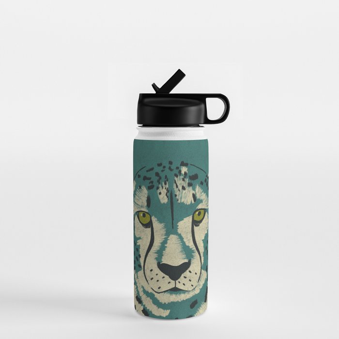Majestic Cheetah - Bold Wildcat Design with Teal Background Water Bottle Gallery Image 1