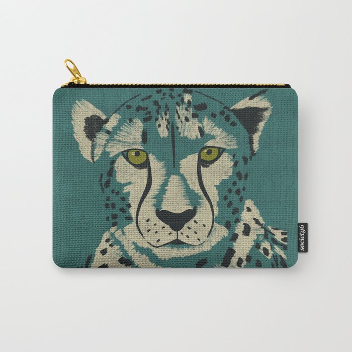 Majestic Cheetah - Bold Wildcat Design with Teal Background Carry All Pouch Gallery Image 1