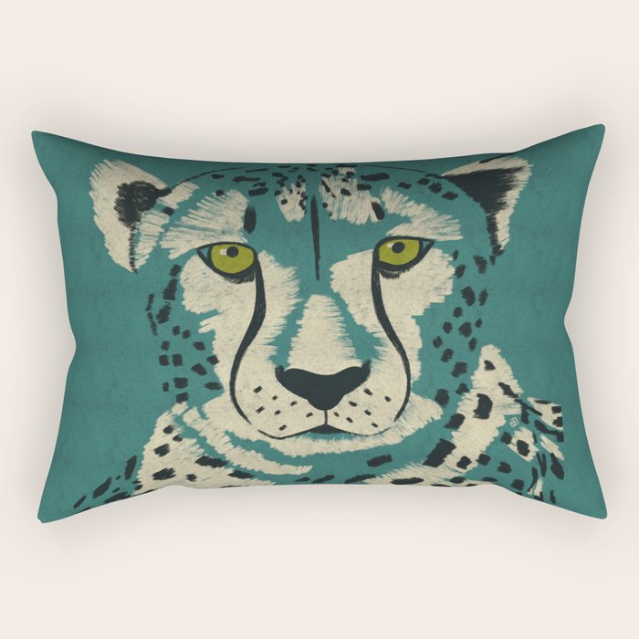 Majestic Cheetah - Bold Wildcat Design with Teal Background Rectangular Pillow Gallery Image 1