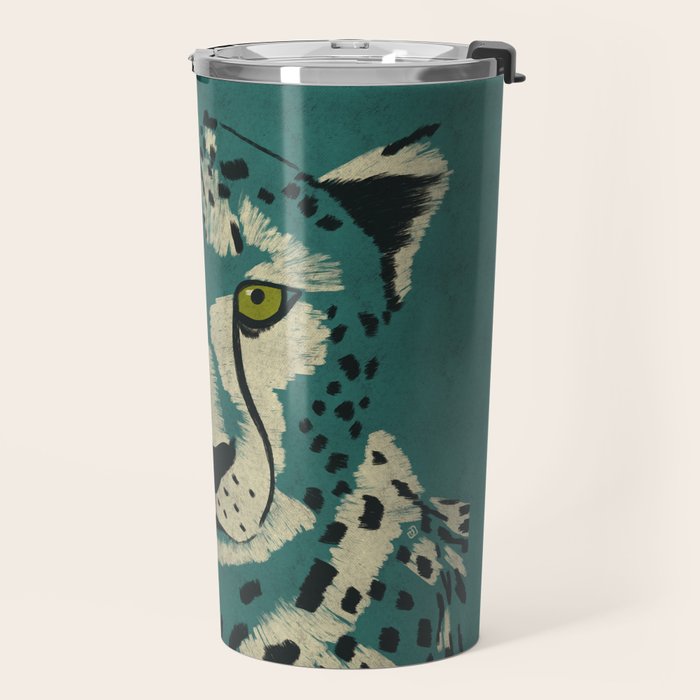 Majestic Cheetah - Bold Wildcat Design with Teal Background Travel Mug Gallery Image 2