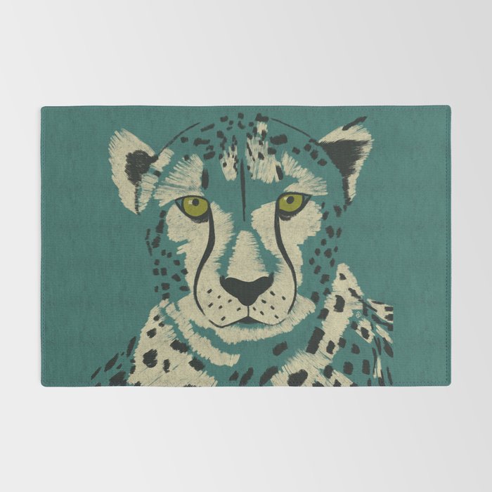 Majestic Cheetah - Bold Wildcat Design with Teal Background Rug Gallery Image 2