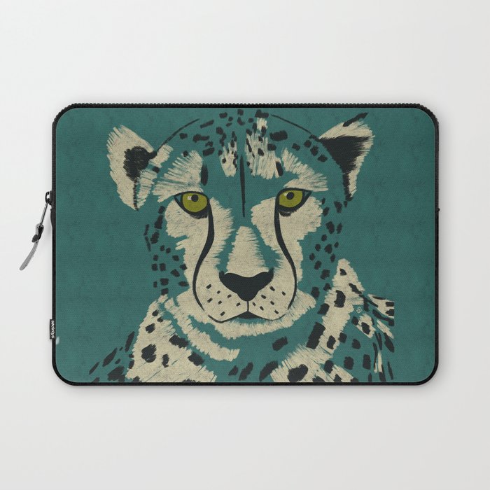 Majestic Cheetah - Bold Wildcat Design with Teal Background Laptop Sleeve Gallery Image 1
