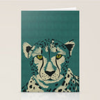 Majestic Cheetah - Bold Wildcat Design with Teal Background Stationery Card Gallery Image 2
