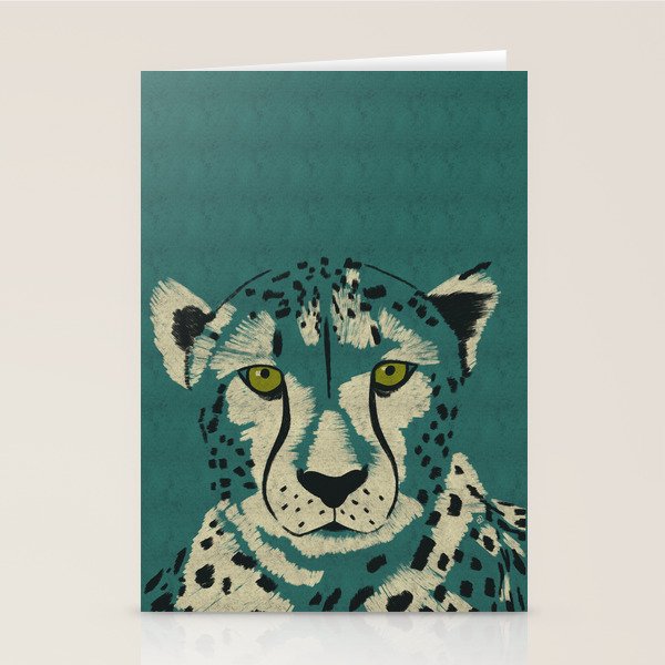 Majestic Cheetah - Bold Wildcat Design with Teal Background Stationery Card Gallery Image 2