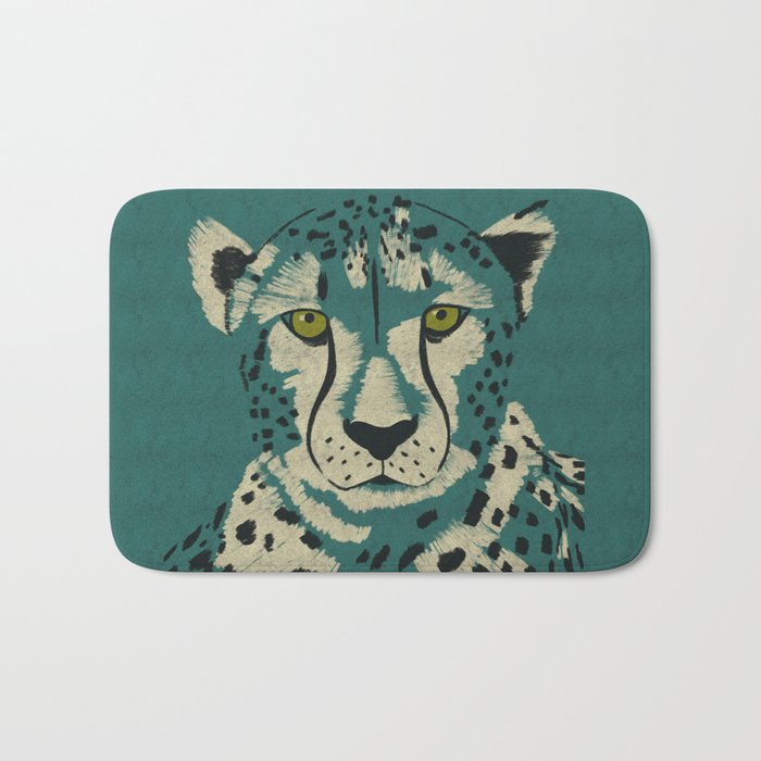 Majestic Cheetah - Bold Wildcat Design with Teal Background Bath Mat Gallery Image 1