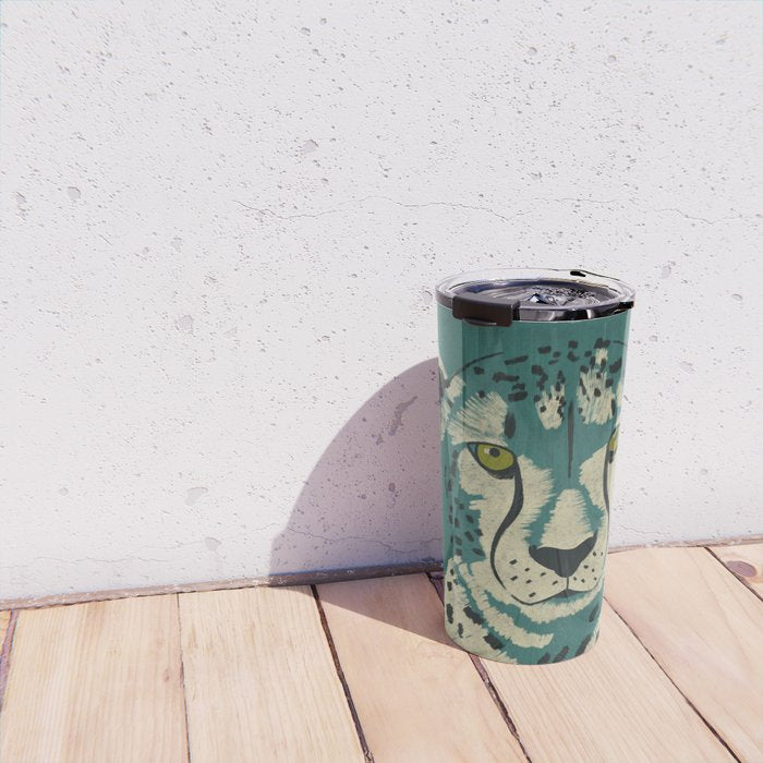 Majestic Cheetah - Bold Wildcat Design with Teal Background Travel Mug Gallery Image 4