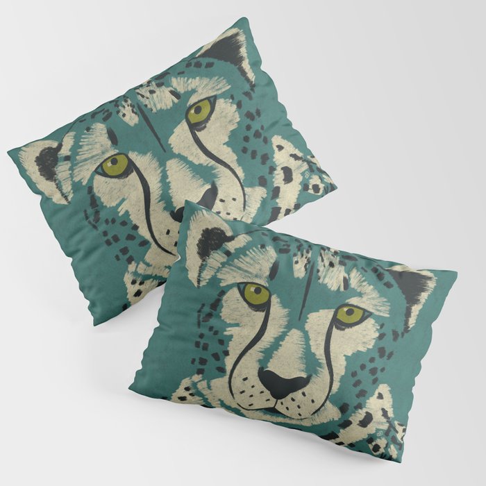 Majestic Cheetah - Bold Wildcat Design with Teal Background Pillow Sham Gallery Image 3