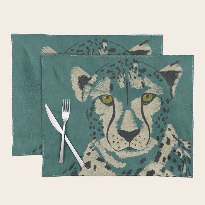 Majestic Cheetah - Bold Wildcat Design with Teal Background Placemat Gallery Image 1