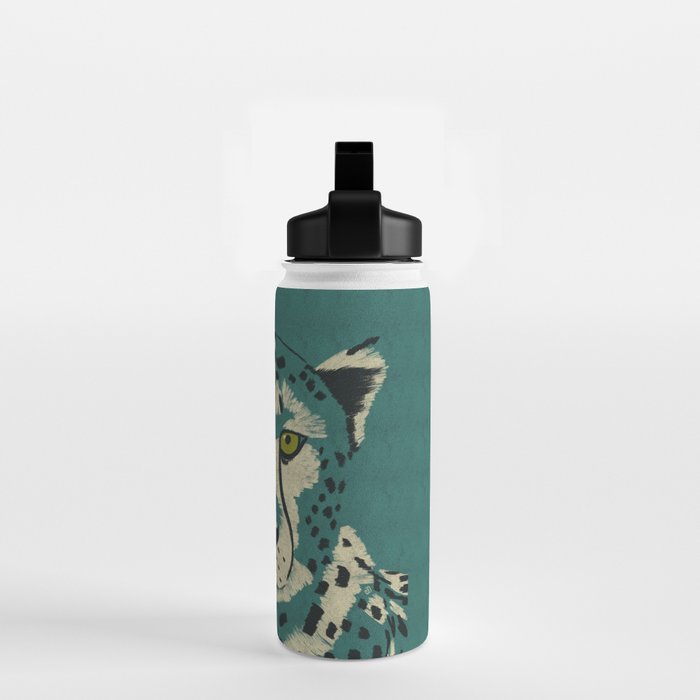 Majestic Cheetah - Bold Wildcat Design with Teal Background Water Bottle Gallery Image 2