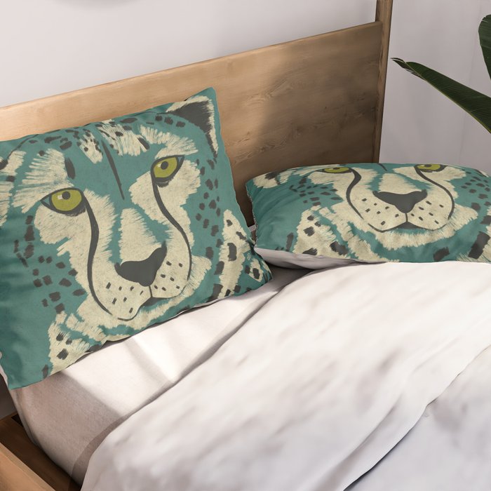 Majestic Cheetah - Bold Wildcat Design with Teal Background Pillow Sham Gallery Image 2