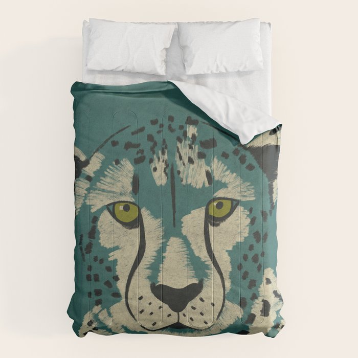 Majestic Cheetah - Bold Wildcat Design with Teal Background Comforter Gallery Image 6