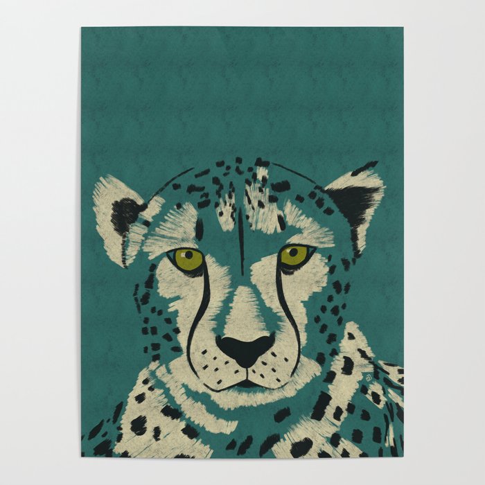Majestic Cheetah - Bold Wildcat Design with Teal Background Poster Gallery Image 4