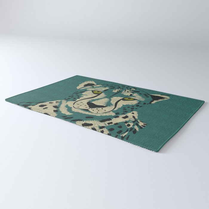 Majestic Cheetah - Bold Wildcat Design with Teal Background Rug Gallery Image 3