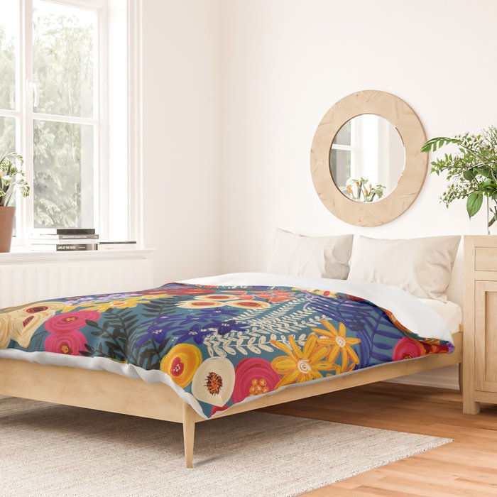 Flower Meadow Pink Yellow Orange Teal Blue Pattern Duvet Cover Gallery Image 2