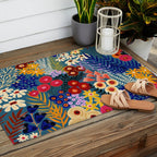 Flower Meadow Pink Yellow Orange Teal Blue Pattern Outdoor Rug Gallery Image 2