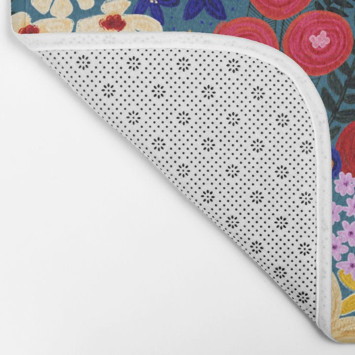 Flower Meadow Pink Yellow Orange Teal Blue Pattern Bath Mat Gallery Image 2