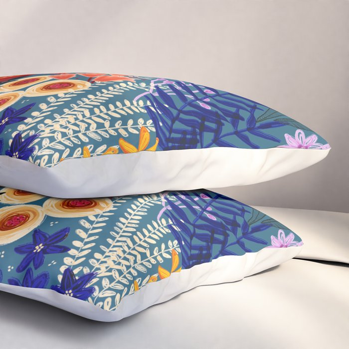 Flower Meadow Pink Yellow Orange Teal Blue Pattern Pillow Sham Gallery Image 3
