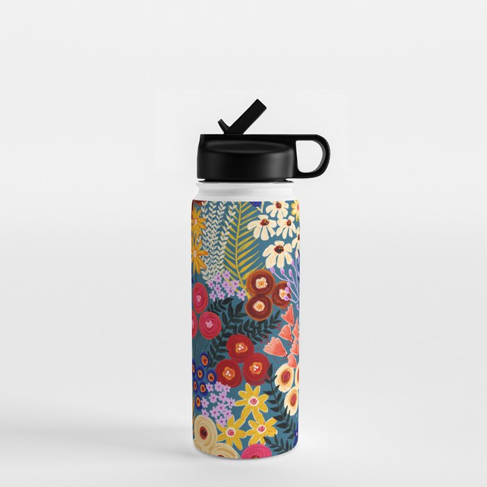 Flower Meadow Pink Yellow Orange Teal Blue Pattern Water Bottle Gallery Image 1