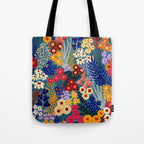 Flower Meadow Pink Yellow Orange Teal Blue Pattern Tote Bag Gallery Image 1