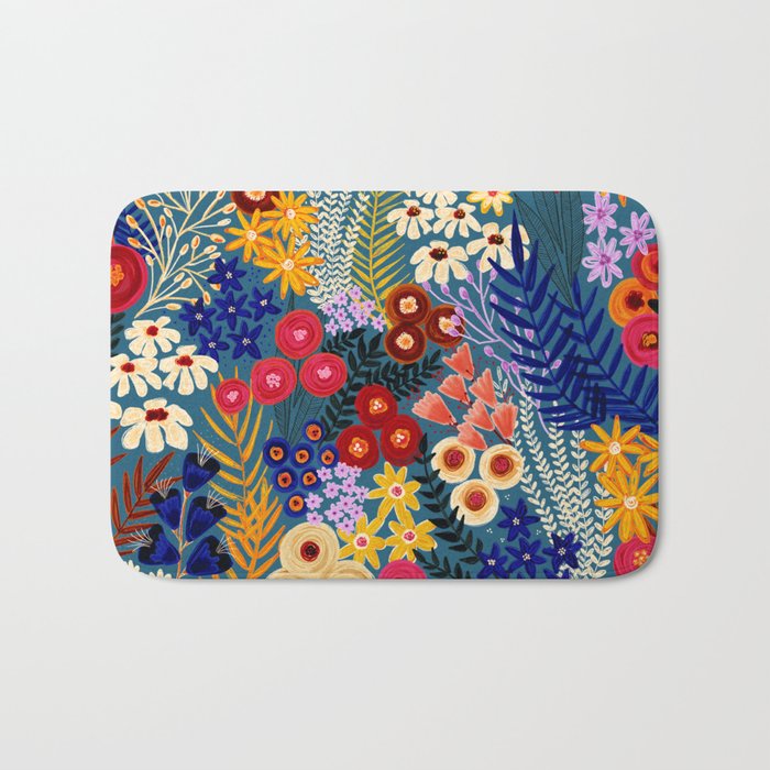 Flower Meadow Pink Yellow Orange Teal Blue Pattern Bath Mat Gallery Image 1