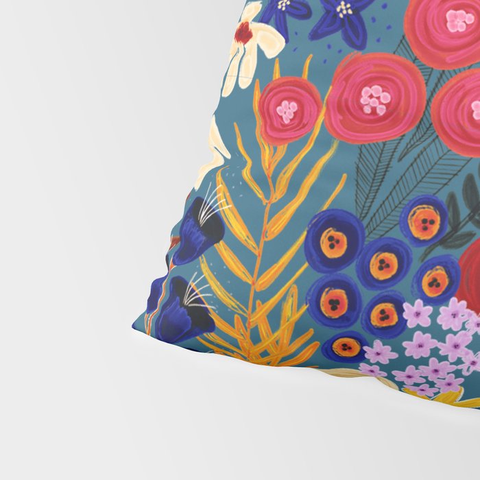 Flower Meadow Pink Yellow Orange Teal Blue Pattern Pillow Sham Gallery Image 4