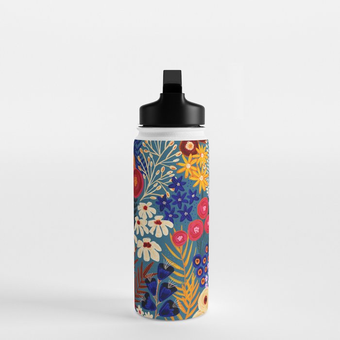 Flower Meadow Pink Yellow Orange Teal Blue Pattern Water Bottle Gallery Image 3