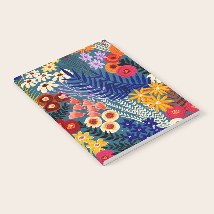 Flower Meadow Pink Yellow Orange Teal Blue Pattern Notebook Gallery Image 1